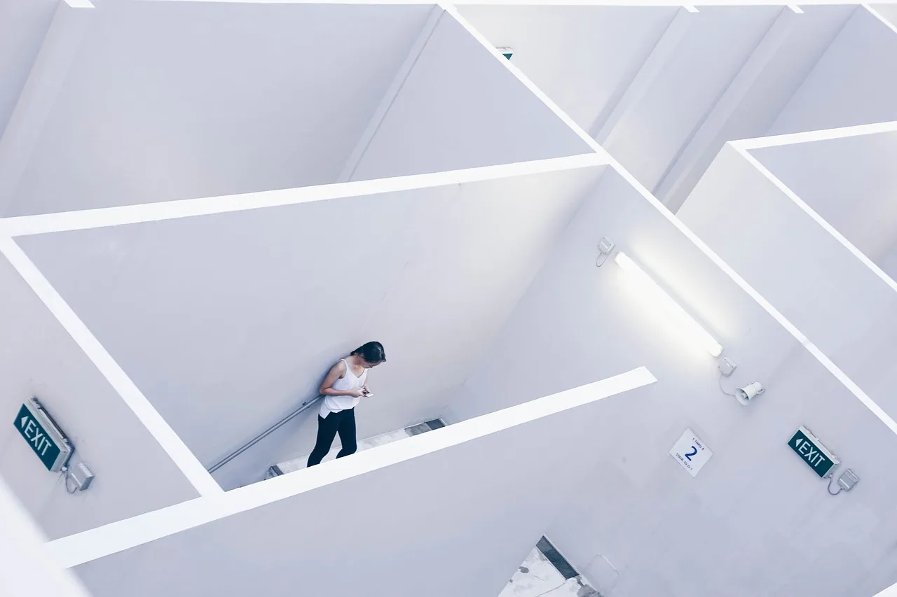architecture, white, cubicle, wall, interior, light, electricity, cctv, sign, exit, people, alone, girl, cubicle, cubicle, cctv, cctv, cctv, cctv, cctv. Notes on escape room software from the field