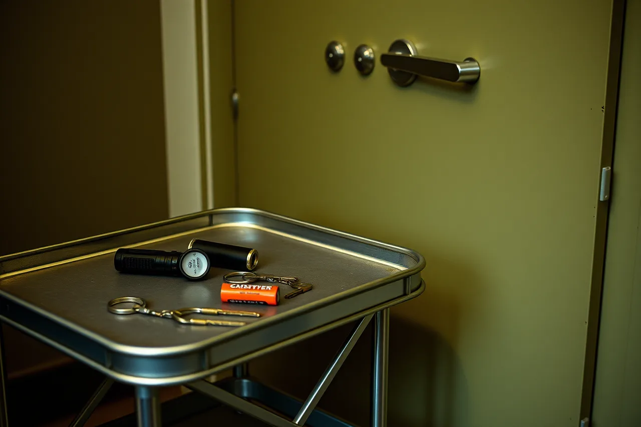 Reset kit cart with keys, batteries, magnet, flashlight, photo board, and printed checklist (How to reset an escape room between games: the field checklist)